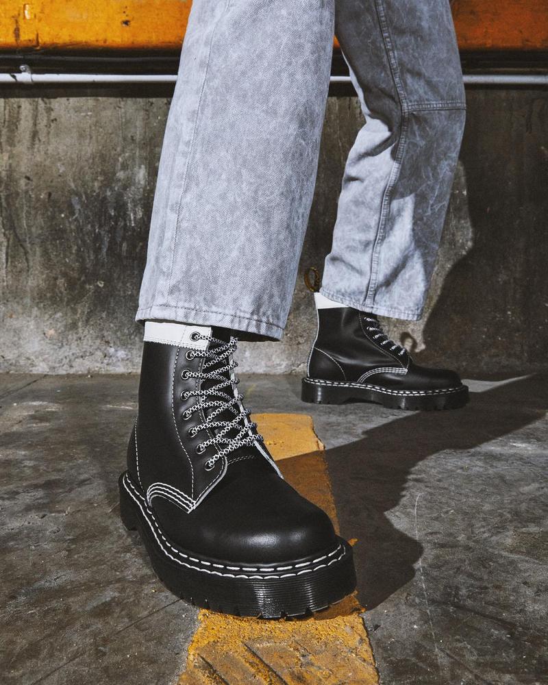 Men's Dr Martens 1460 Pascal Bex Leather Contrast Lace Up Boots Black / White | AU 525ILH